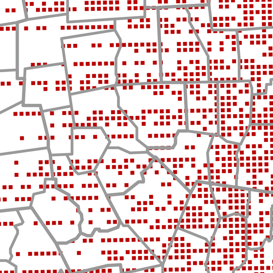 A map with red dots representing infection spreading across borders
