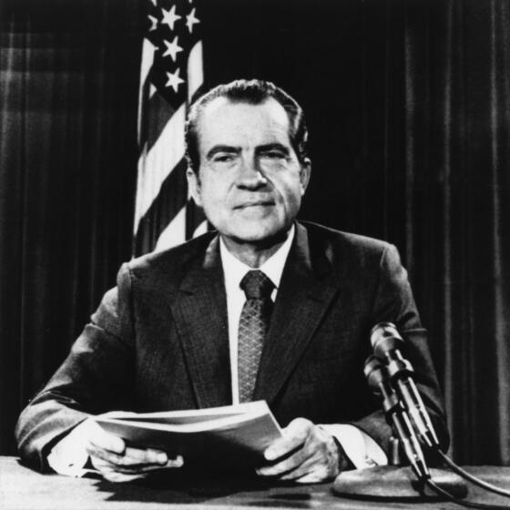 President Richard Nixon giving a television address