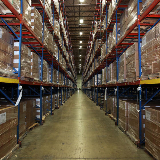 Shelves of boxes of supplies.
