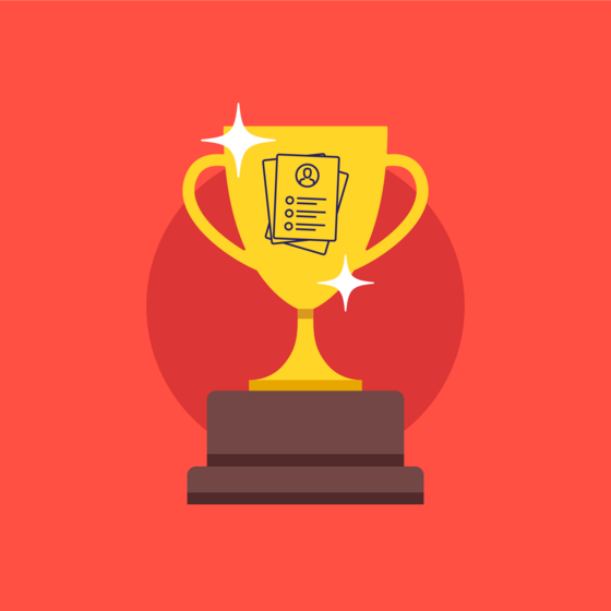 An illustration of a trophy with a résumé icon on it