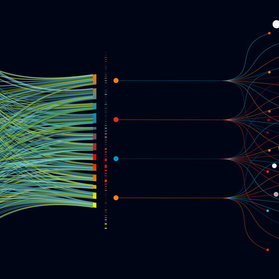 A graphic showing data being processed