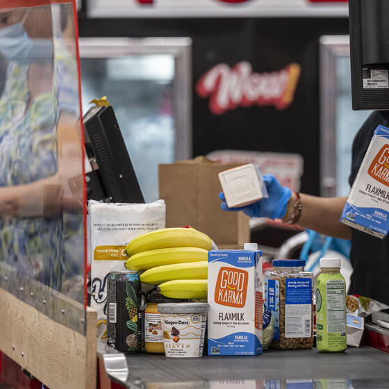Groceries at the register at a supermarket