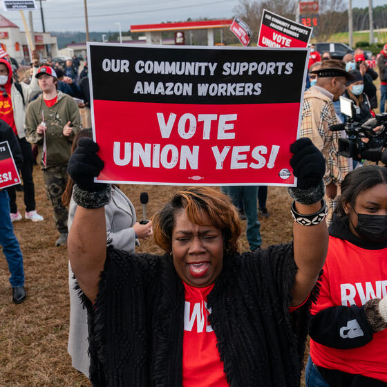 A rally supporting unionization for Amazon workers in Bessemer, Alabama, in February 2022.