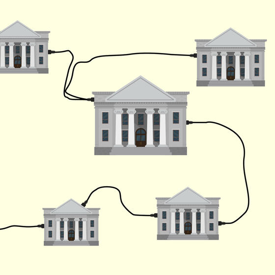 An illustration of banks connected with cables