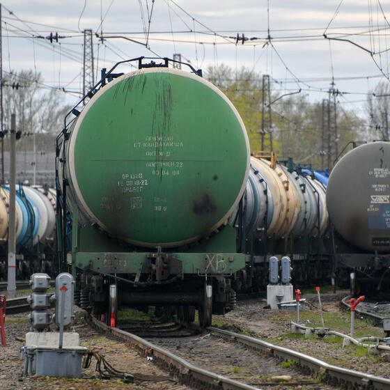 Oil tankers on train tracks in Russia