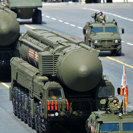 Mobile missile systems in a parade in Moscow