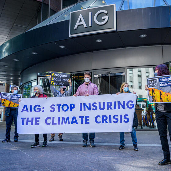 Climate protesters outside AIG headquarters in Manhattan in 2021.