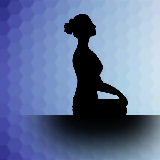 A graphic of a woman meditating