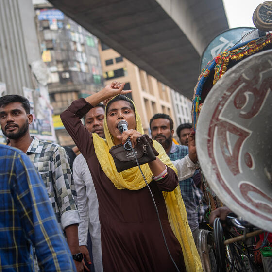 Workers protesting on the street in Bangladesh