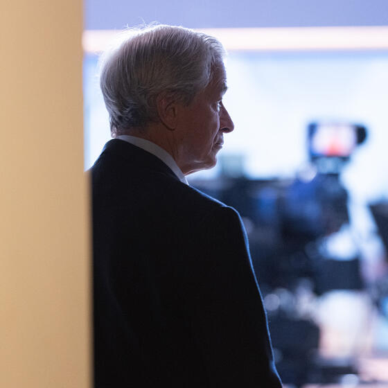 Jamie Dimon silhouetted in a doorway