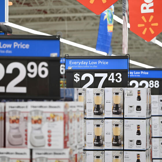 Displays with pricing visible at a Walmart