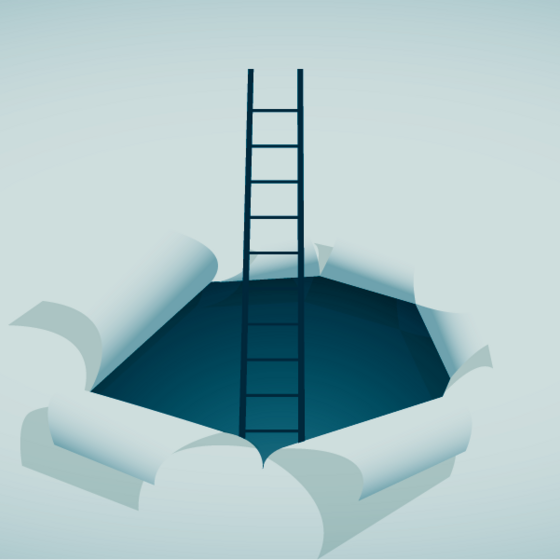 A ladder emerging from a hole in a piece of paper