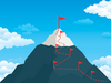 An illustration of a mountain with a path marked by small flags and a large flag at the top.