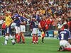 The French team celebrates after winning the World Cup final on July 12, 1998. 