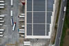 Solar panels on the roof of a warehouse at the Sonae MC food logistics hub in Azambuja, Portugal.