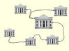 An illustration of banks connected with cables