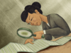 An illustration of an accountant looking at financial printouts with a magnifying glass