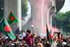 Anti-government protesters in Dhaka on August 5, after Prime Minister Sheikh Hasina resigned from office.  