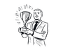 A vintage-looking cartoon of a man holding a trophy