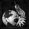 A chalk drawing of a light bulb hitting the earth